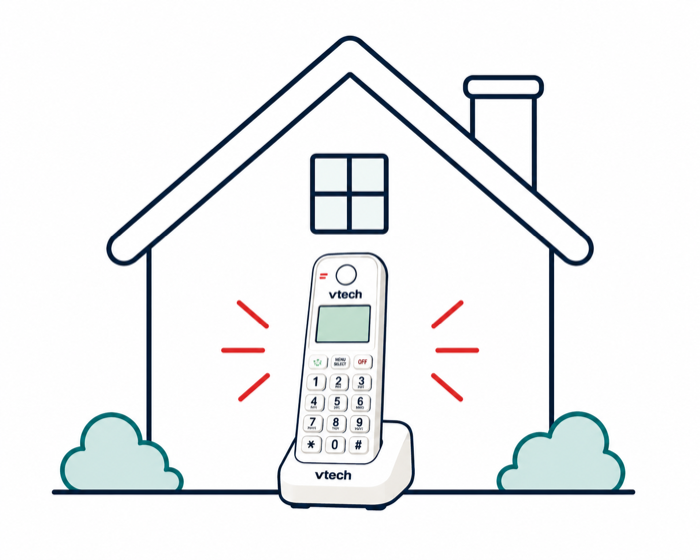 A home phone ringing inside a house