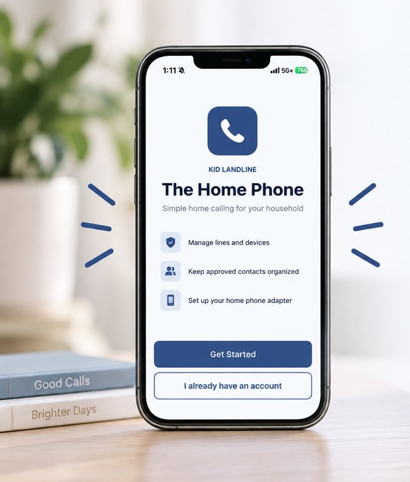 The Home Phone app open on a phone, resting on a desk