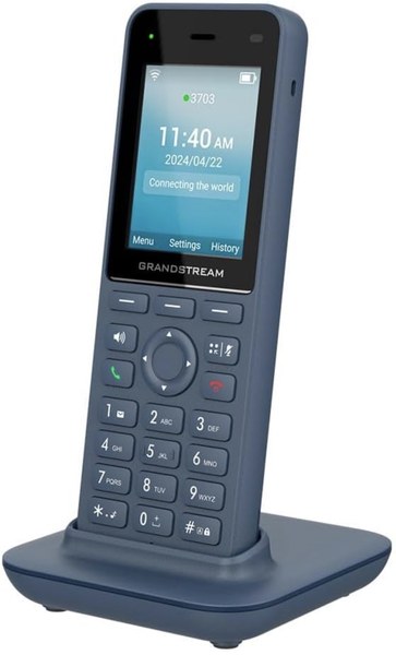 Grandstream WP826 Wi-Fi handset resting in its charging cradle